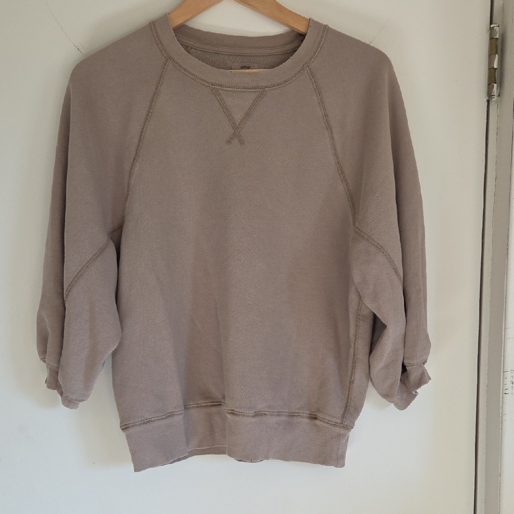 Aerie Womens Beige 1/4 Sleeve Crewneck Sweater